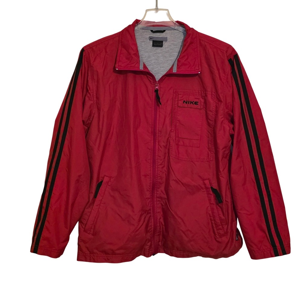 Nike Men's Red Nylon Track Jacket Full Zip‎ Windbreaker Athletic Casual Size L